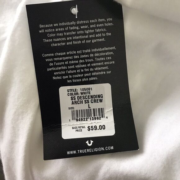 True Religion Mens Descending Arch Short Sleeve Tee White Size Large $59 - Picture 4 of 6